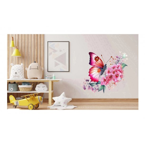 Sticker decorativ, Fluture, Roz, 69 cm, 1209STK-2