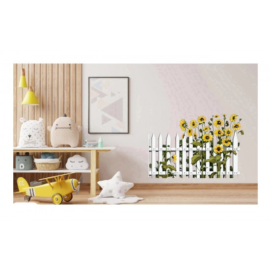 Sticker decorativ, Gard cu Flori, Galben, 80 cm, 1261STK-3