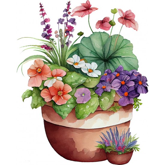 Sticker decorativ, Ghiveci cu Flori, Multicolor, 74 cm, 1261STK-8