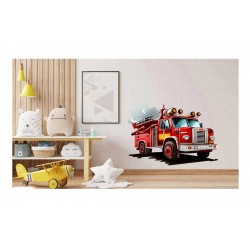Sticker decorativ, Masina de Pompieri, Rosu, 70 cm, 1214STK