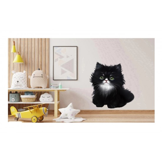 Sticker decorativ, Pisica, Negru, 66 cm, 1230STK