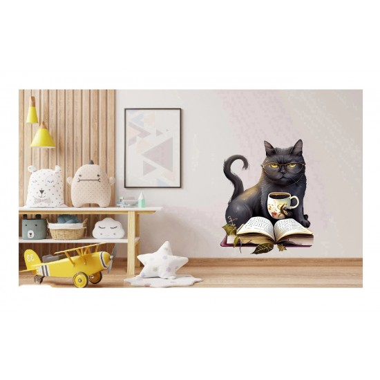 Sticker decorativ, Pisica, Negru, 77 cm, 1258STK-4 Sticker decorativ, Pisica, Negru, 77 cm, 1258STK-4